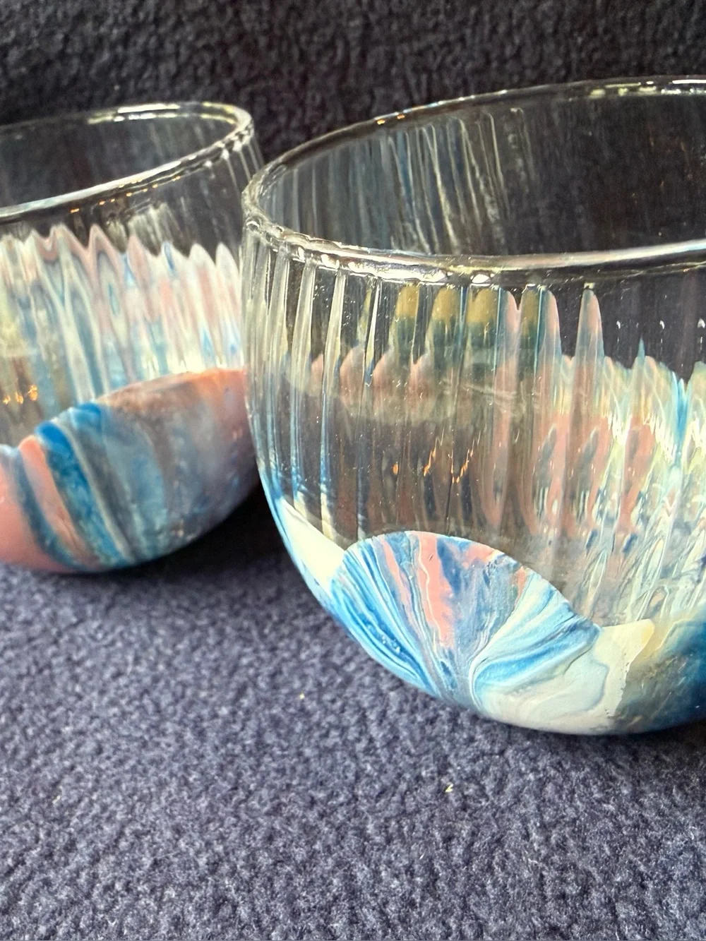 Hand dipped textured, ribbed glass candle holder votive glasses